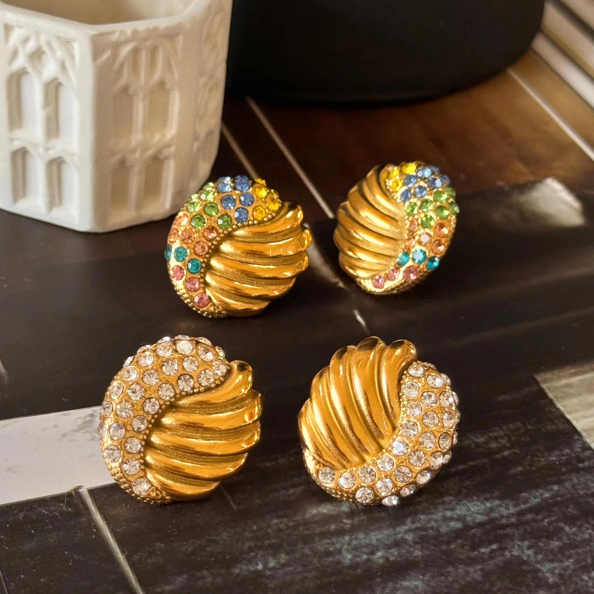 18k Gold Plated Tarnish Free Stainless Steel Iced Out Colorful Zircon Wing Egg Stud Earrings for Women Aretes De Mujer Jewelry image 2