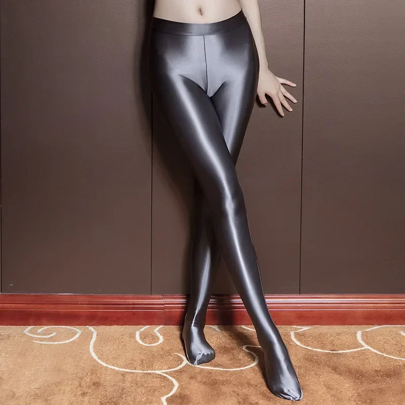

80D Plus Size Oil Shiny Tights Glossy Satin Shaping Pantyhose Women Sexy Pole Dance Clubwear Sports Fitness Leggings