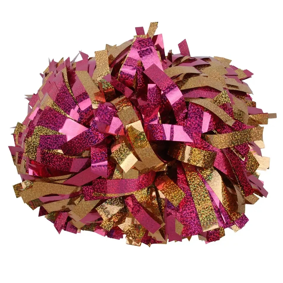 Poignée de anciers de pom-pom girl, pom pom pom pom pom pom pom pom pom pom pom, holographique rose métallique avec holographique argenté, 1 pièce