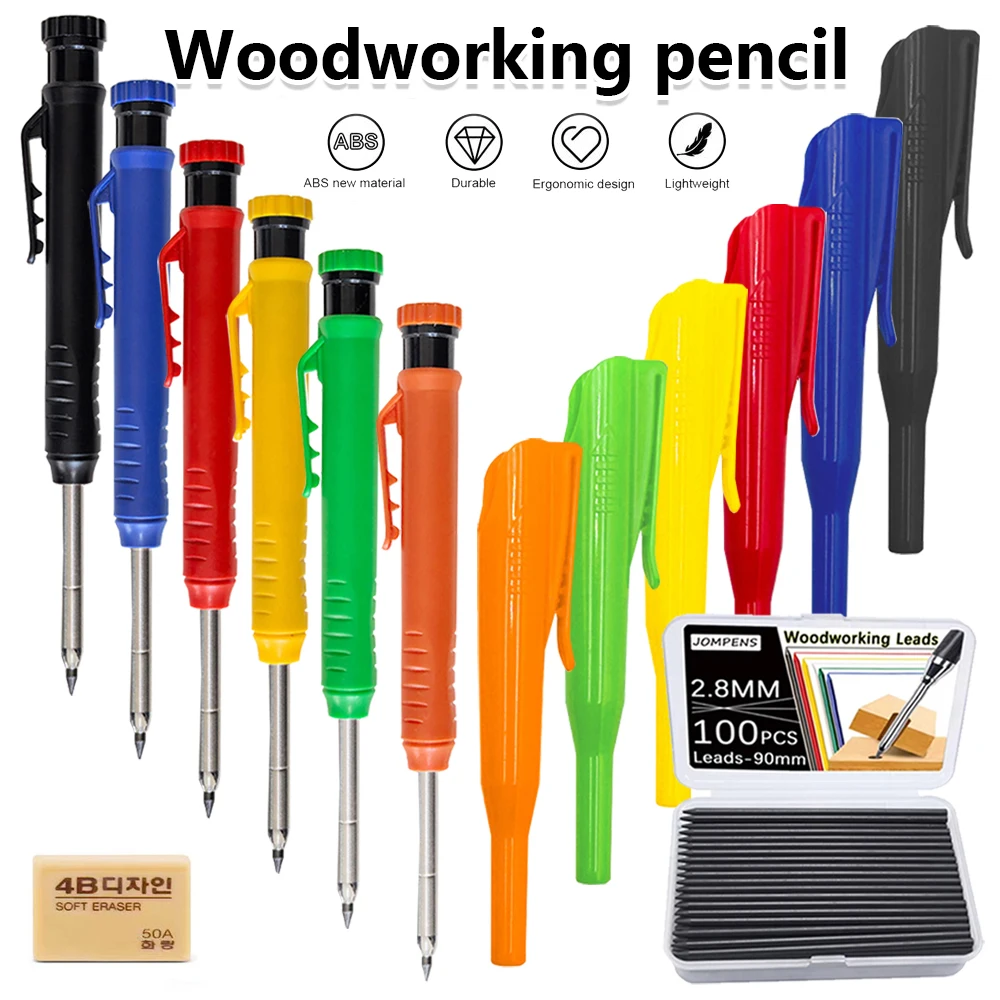 2.8mm Woodworking Pencil Set with Pencil Cap and Built-in Sh