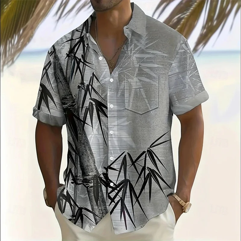 Men's Shirt 2026 Summer New Arrival Men's Color Block Shirt Fashionable Print Casual Men's Short Sleeve Shirt Vacation Men's Top