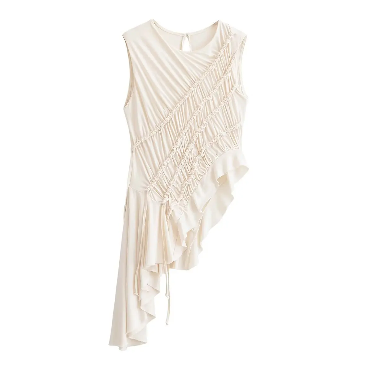 2026 new summer style French asymmetrical pleated sleeveless vest for women to wear, slim and beautiful top