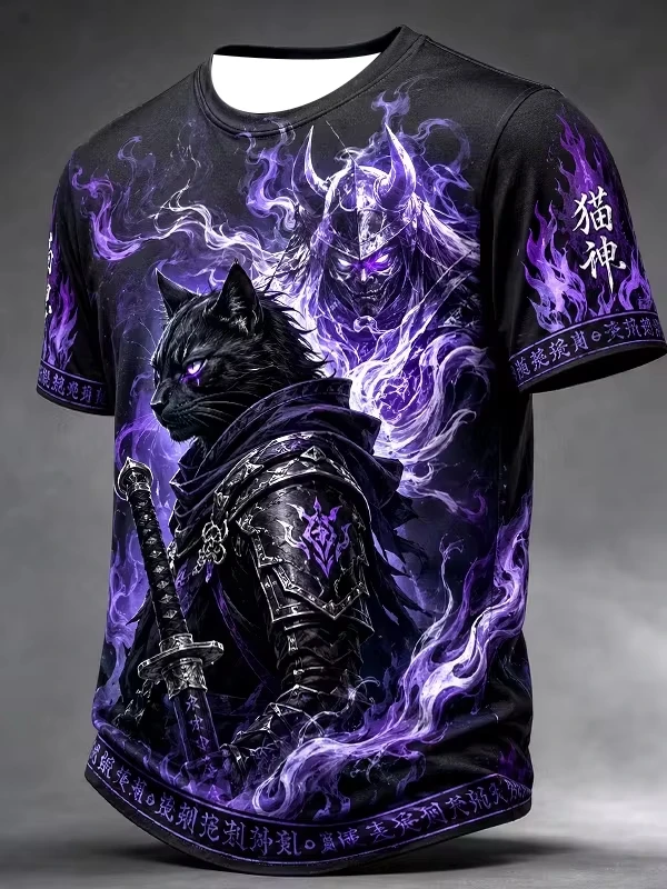 2027 Summer Men's Best-selling Japanese Samurai Culture Printed 3D Pattern Moisture-Wicking Family Version Casual T-Shirt Top
