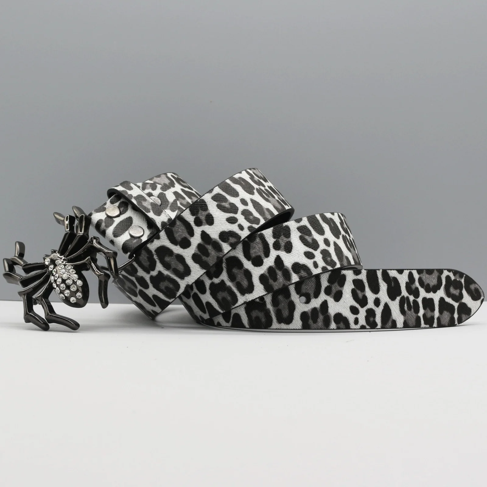 Pasek Leopard Spider: Męski i damski pasek z dżetami, wzór panterki, punkowy hip-hopowy wielofunkcyjny pasek dekoracyjny