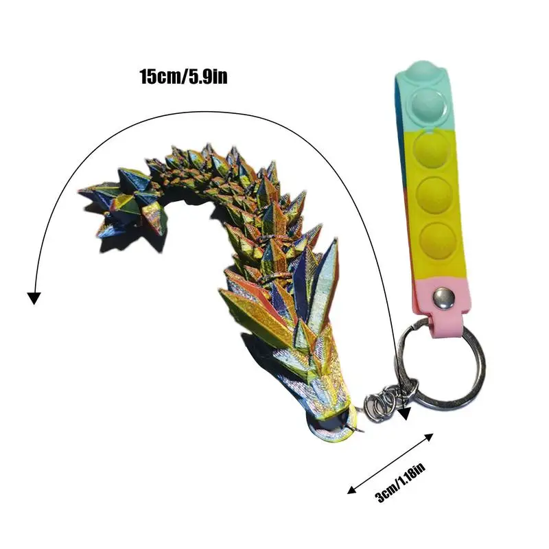 Gelenkter Drache-Schlüsselanhänger, 3D-gedruckter Drache, chinesischer Schlüsselanhänger, Regenbogen-Perlglanzfarben, Gelenk-Drachen-Jahr-Anhänger