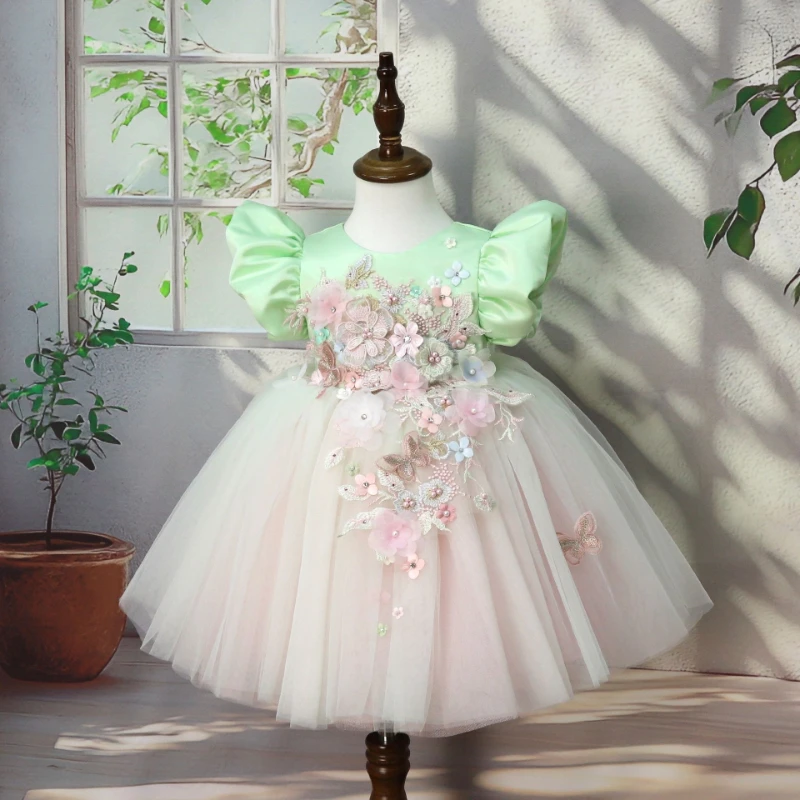 

Платье Лолита Принцесса 2026 с 3D цветочными аппликациями для девочек, нарядное платье для малышей на первый день рождения, праздничное платье для конкурсов, детский наряд