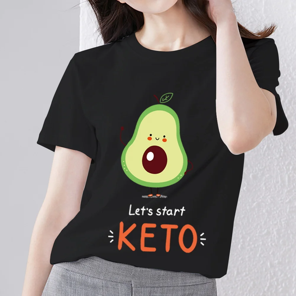 T-shirt Women\'s Fashion T-shirt Cartoon Cute Avocado Hot Print Pattern Casual Soft Commuter Wear O-neck Youth Comfortable Top