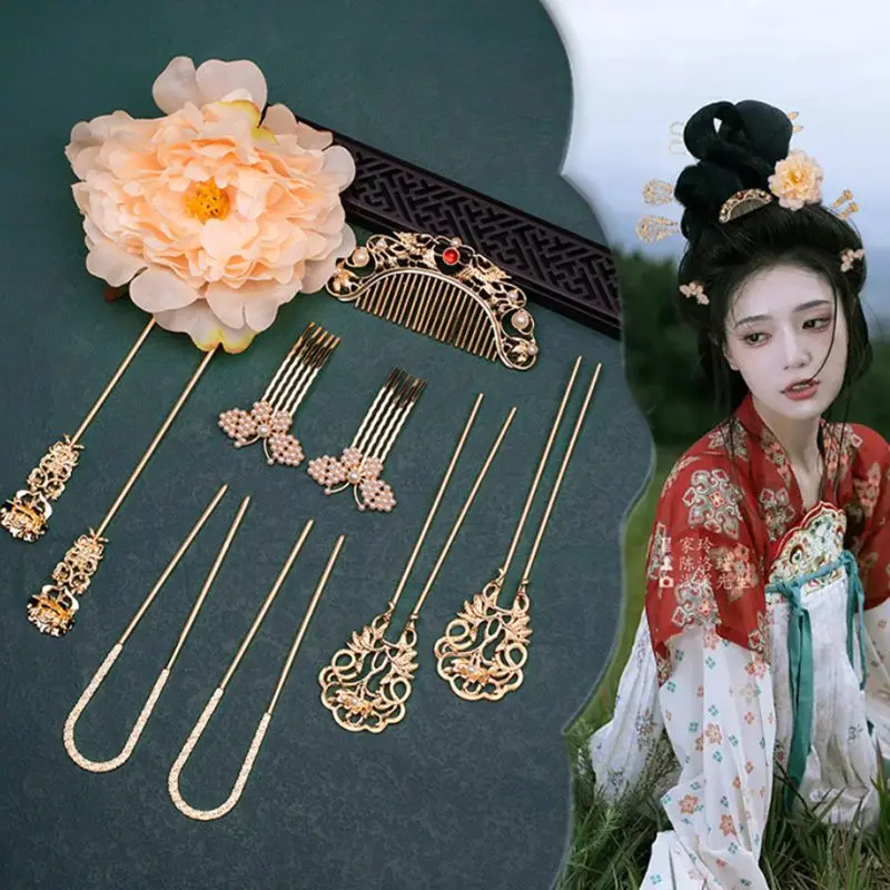 

Chinese Head Jewelry Set Vintage Hanfu Hair Accessory Headdress Hair Accessories for Women Flower Hairpin