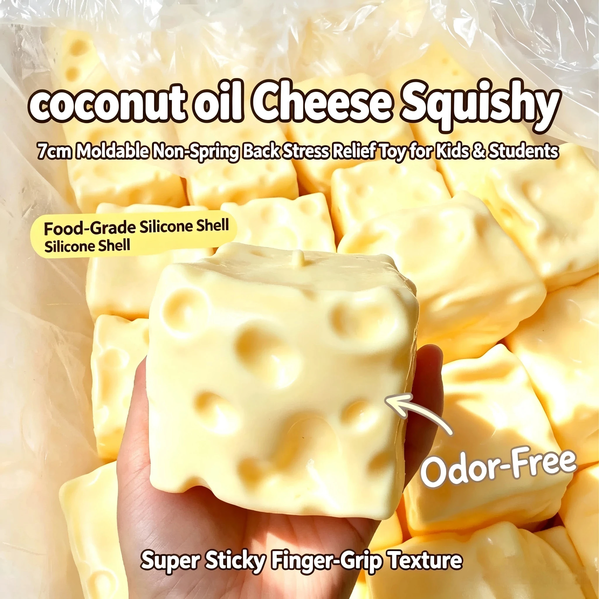 Jumbo ADHD Cheese Squishy Vaseline Filled Super Stretch Slow Rebound Fidget Toy ASMR Satisfying Squeeze Stress Relief Desk Toy