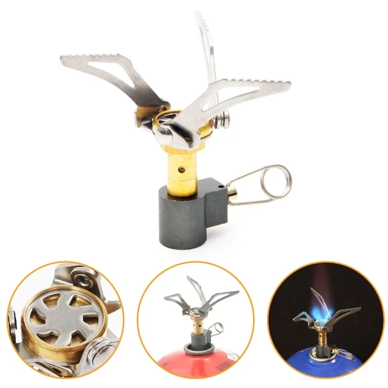 Titanium Mini Camping Gas Burners 25g One-Piece Pocket Stove Portable Outdooor Folding Cooking Gas Survival Head Gas Stove