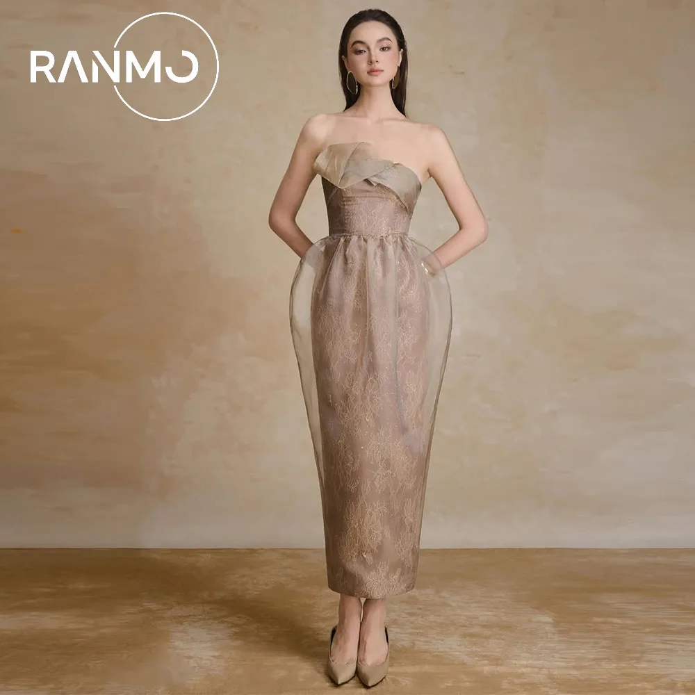 

Ranmo 2026Новое кружевное серое зеленое вечернее платье русалки без бретелек без рукавов из органзы длиной до щиколотки для торжественных случаев на заказ