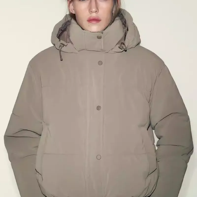 

Куртка с капюшоном Thiened, эластичный низ, застежка-молния, хлопковая, осенне-зимняя, повседневная, стильная, длинная, однотонная