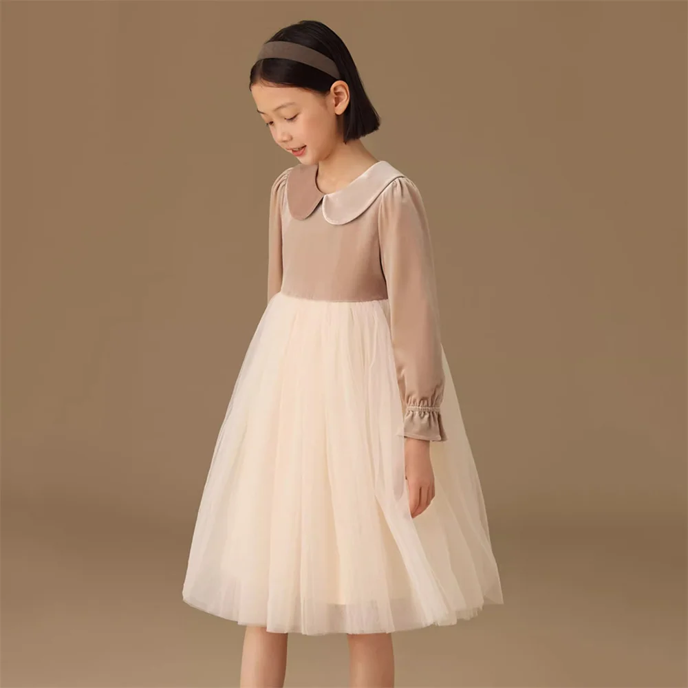 

Kids British Designer Dresses for Teens Girls Sweet Stylish Velvet Princess Tutu Skirt Parent-child Long-sleeved Evening Dress