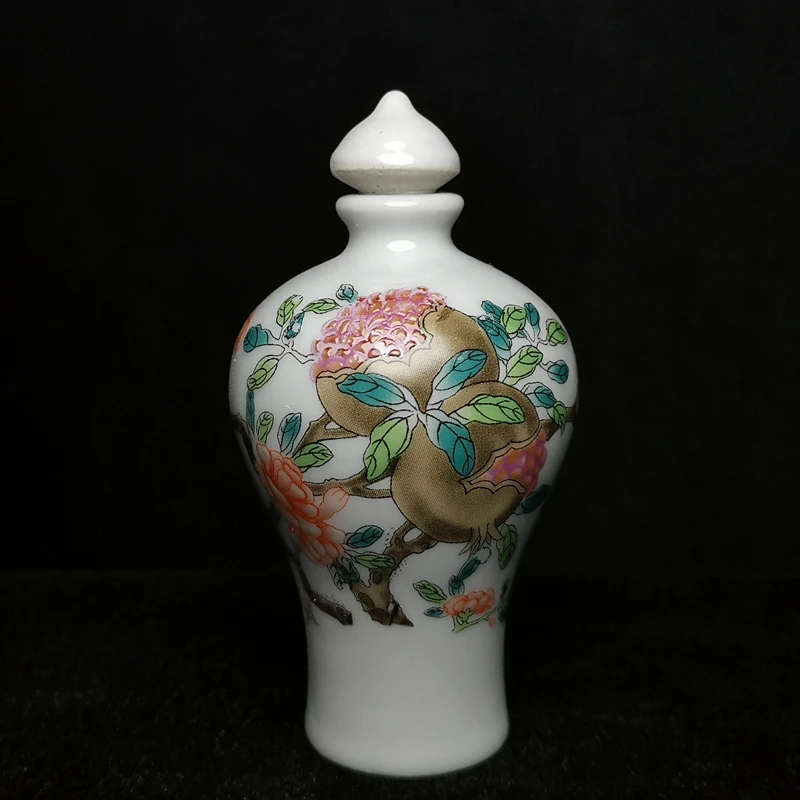 YIZHU CULTUER ART Size 3.4 inch Old China Porcelain Painting pomegranate Flower Snuff Bottle Collectoin