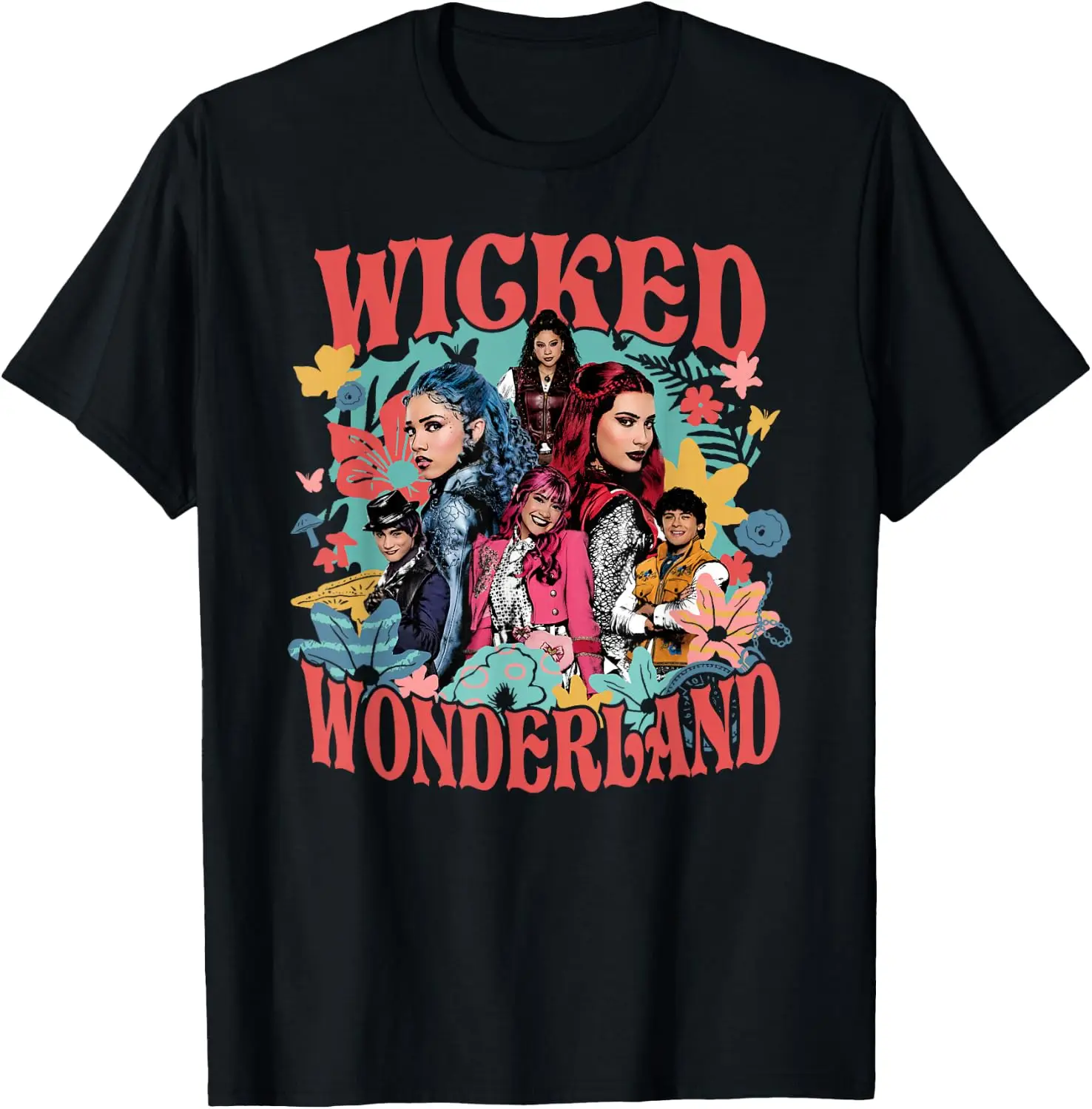Descendants: Wicked Wonderland Full Cast Portrait T-Shirt 100% Cotton Trendy Y2K Short-Sleeve Tee-Soft, Quick-Drying,
