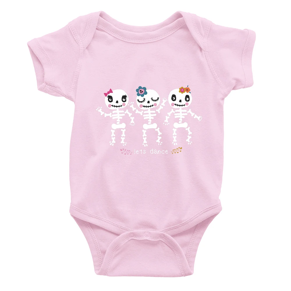 Cartoon Cute Skeleton Let\'s Dance Toddler Rompers Black Summer Newborn Clothes Comfy Breathable Kawaii Baby Girl Boy Bodysuits