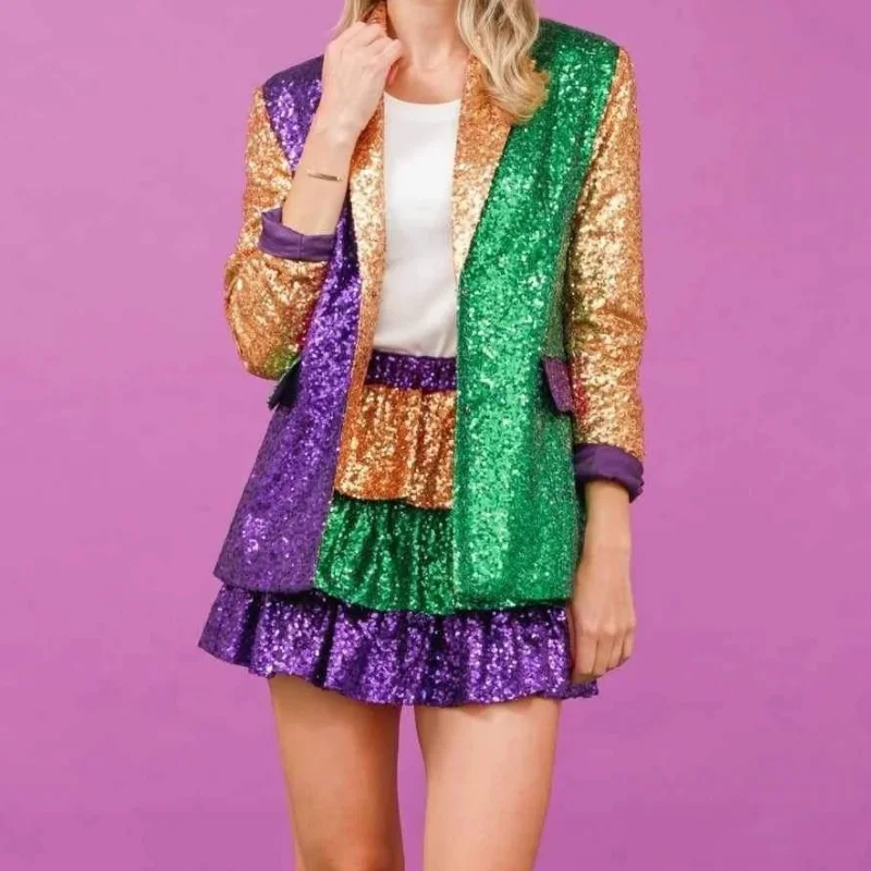 กระโปรงมินิสั้นหลายชั้นแต่งระบายเลื่อมสีสันสดใส สายเดี่ยว สไตล์ปาร์ตี้ คลับ แฟชั่น Y2K สตรีทแวร์