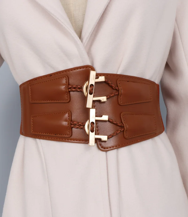 

Luxury ladies wide belt elastic vintage buckle leather wide fashion wild pin buckle women's belt waist seal belt