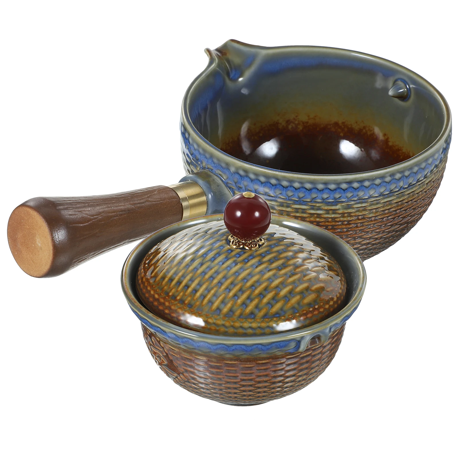 

360 Degree Ceramic Side H Teapot Kettle for Loose Tea Retro Style Gongfu Pot Portable Home Decor Kitchenware Set Stove Top