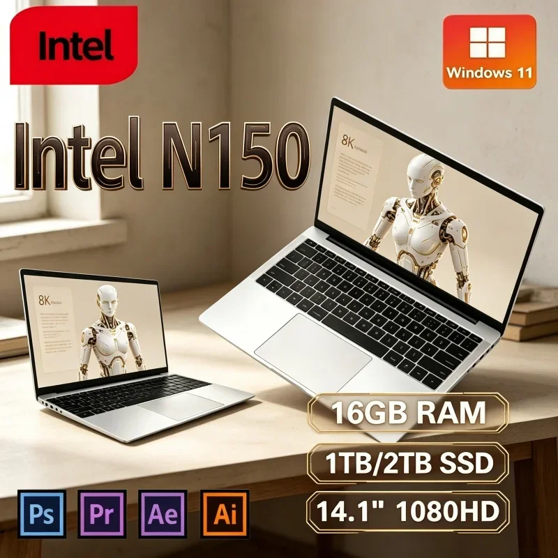 14.1' 2026 Gaming PC Intel Core N150 16GB 32GB 2TB Win11 Pro 1920*1080 HD Hot New Office Study Laptop