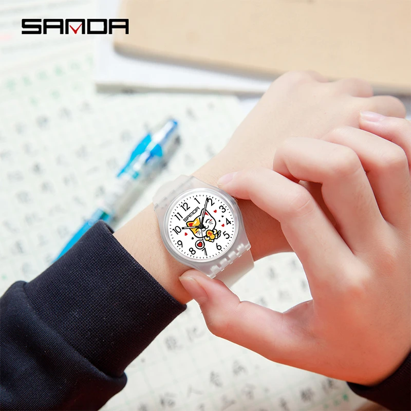 SANDA-Relógio Quartz Estudantil com Pulseira De Silicone, Relógio De Pulso Criativo, Desenhos Animados Bonitos, Gato Riqueza, Presente para Meninos e Meninas, 6139