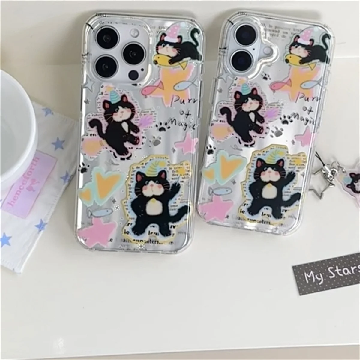 Kawaii لطيف بريق القط قضية الهاتف آيفون 16 برو 15 14 برو ماكس الغطاء الخلفي للصدمات واقية حالات 15 برو ماكس
