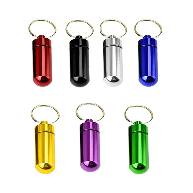 Mini Portable Pillbox Waterproof Sealed Bottle Small Metal Storage Container Medicine Tablet Adapter Trinket Case Cute Keychain