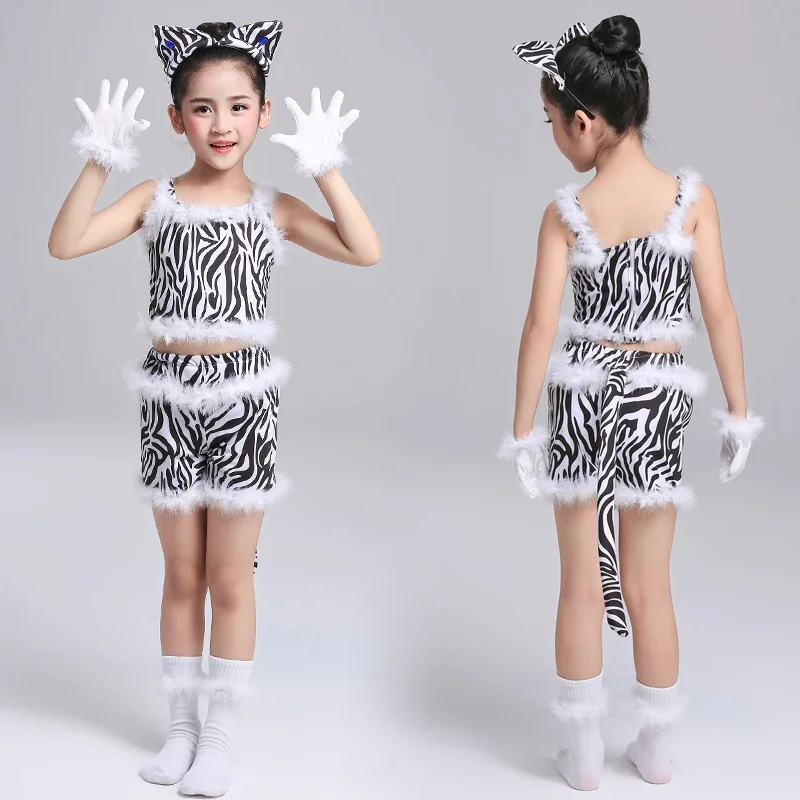 ชุดคอสเพลย์แมวสีขาวสำหรับคอสเพลย์สำหรับเด็กผู้หญิงชุดเต้นรำสัตว์เครื่องแต่งกายวันฮาโลวีนเด็กชุดคอสเพลย์สาวเซ็กซี่คอสเพลย์สาวจิ้งจอก