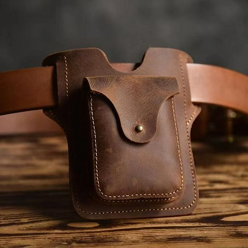 

Men's Cowhide Leather Multifunctional Waist Bag Portable Sports Running Outdoor Phone Case Lighter Storage Belt Smoking Pocket