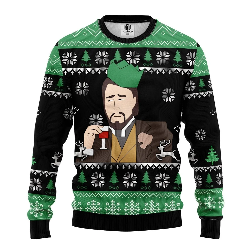 Suéter de Navidad feo para hombres, ropa de otoño e invierno, suéter de Papá Noel Clau, sudadera 3D, ropa de risa, Leo DiCaprio Meme, regalo, 2024