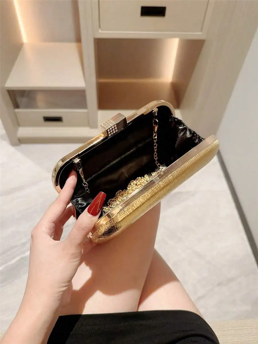 

Box Shaped Clutch Bag With Chain Strap For Women Evening Party Banquet Wedding