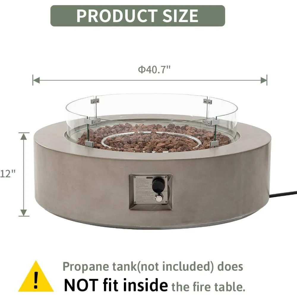 طاولة قهوة خارجية من البروبان - سخان فناء بقاعدة مستديرة رمادية مقاس 42 بوصة، معتمد، موقد من الفولاذ المقاوم للصدأ بقدرة 50000 وحدة حرارية بريطانية