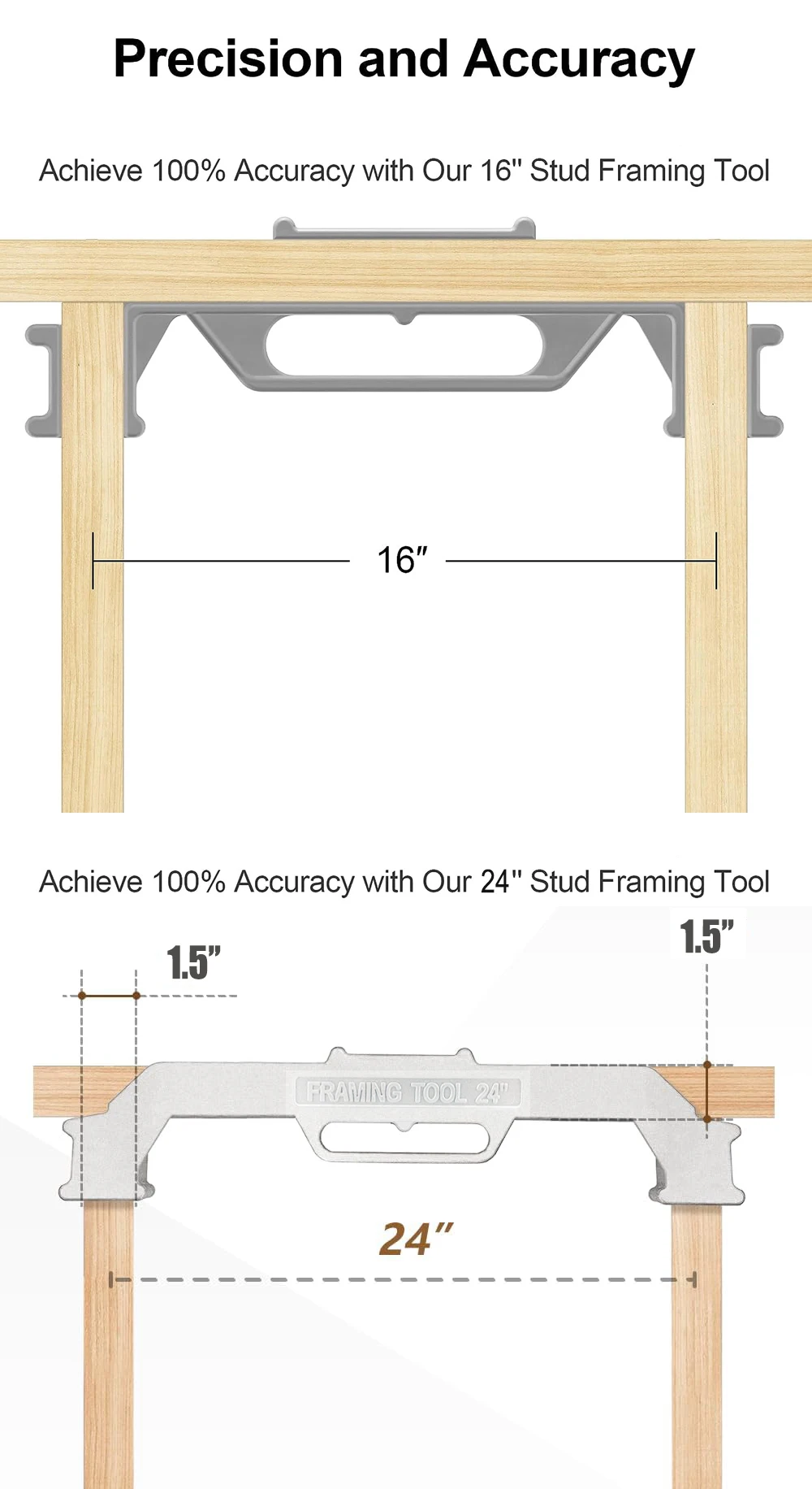 Center Stud Layout 12/16/24 Zoll Wand Genaue Messung Framing Abstand Positionierung Jig Aluminiumlegierung Wall Stud Framing Tool – Detail 3