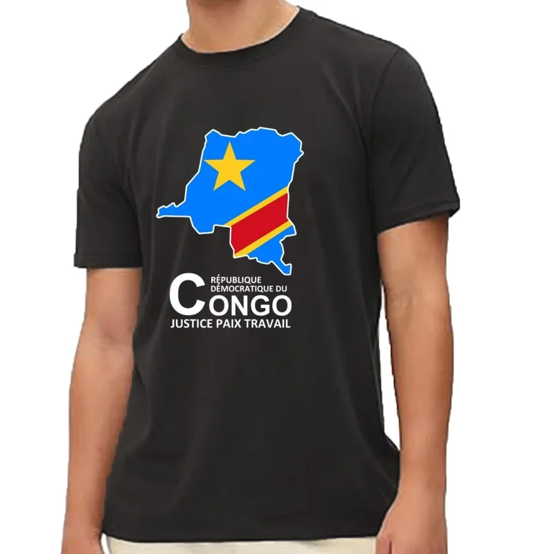 T-shirt manches courtes pour homme, estival et décontracté, avec carte du pays imprimée, Congo, COD, Kinshasa, Hip Hop,