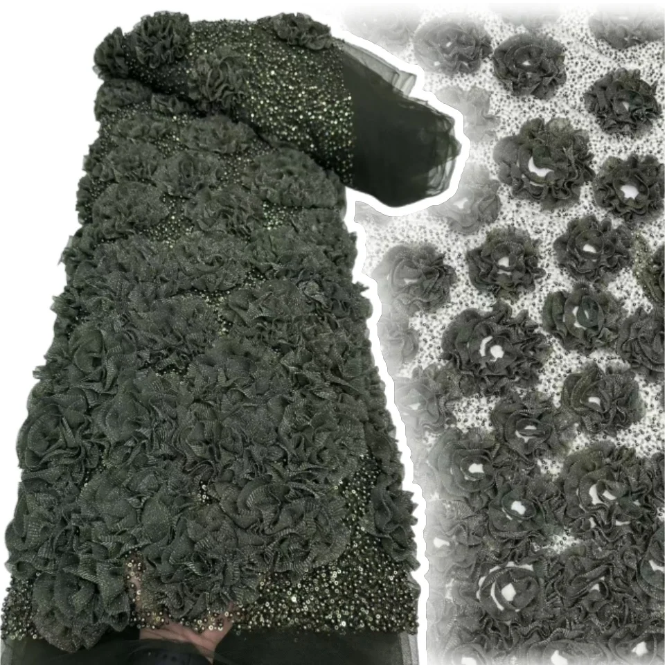 

New High-quality African Nigerian Elegant 3D Embroidered Fabric French Tulle Lace Fabric with Sequin for Party Wedding CC1314