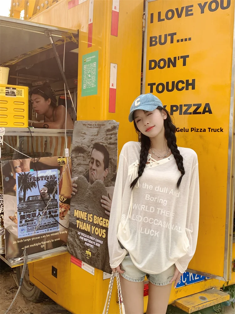 

Белая длинная футболка с асимметричным дизайном и принтом Све, женская летняя тонкая свободная футболка от солнца, топ, повседневный свободный крой