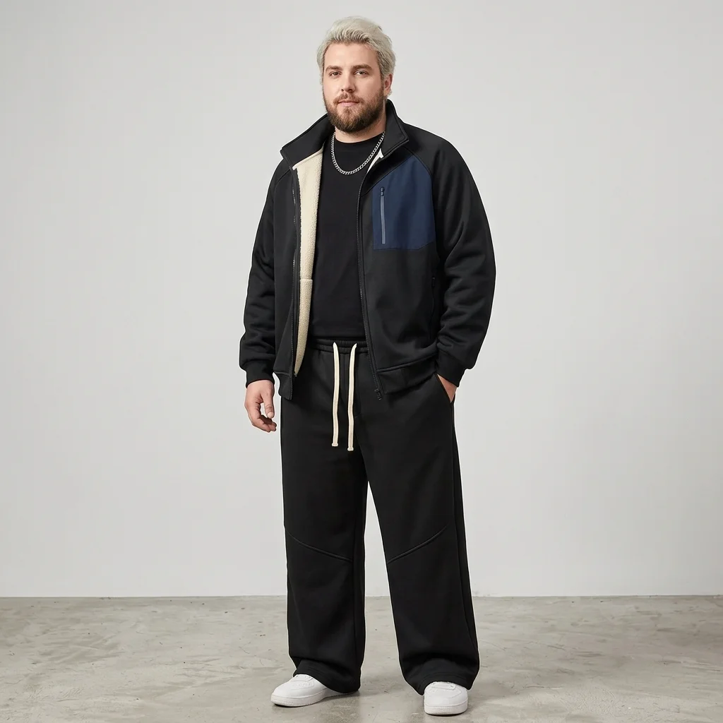 Plus Size 8XL 7XL Men's Winter Tracksuit Fleece Lined Hoodie Zipper Jacket Sweatpants 2 Piece Set Thick Warm Sportswear
