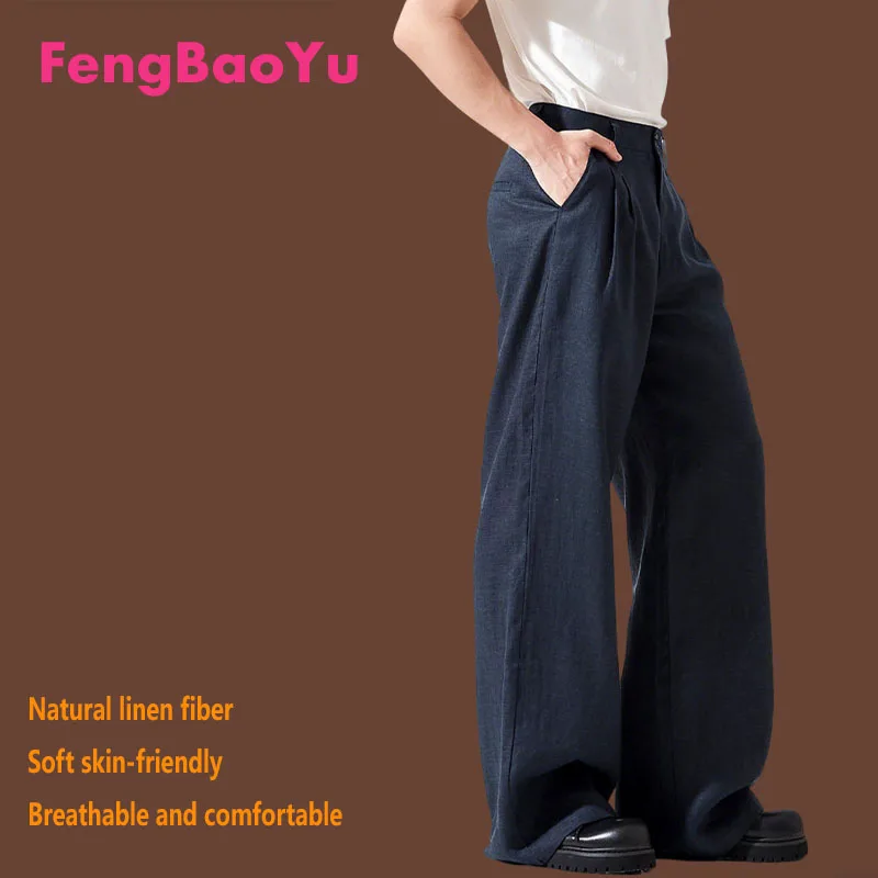 

Feng Baoyu 100% Natural Men's Linen Pants Elegant, Fashionable, Casual Wide-leg Pants for Men Large Sizes Comfortable Breathable