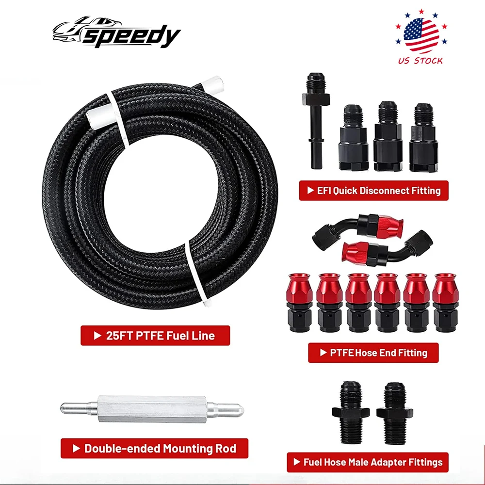 

Комплект фитингов топливопровода 6AN PTFE Black LS Swap EFI со шлангом 25 футов и 15 фитингами E85 AN6
