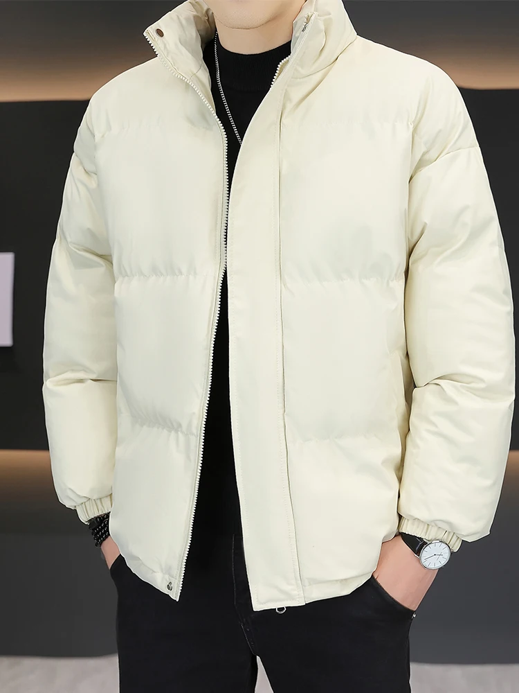 

Men's Thiened Winter Jaet Pure Color Versatile Warm Fce Lined Cotton Coat Youth ular Long Sve Zipper Closure Jaet