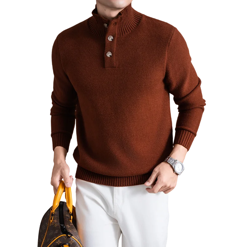 

New Trendy 3 Buttons Men Sweaters 2025 Winter Autumn Stand Collar Thick Jumpers Long Sleeve Male Wool Blend Warm Knit Clothes