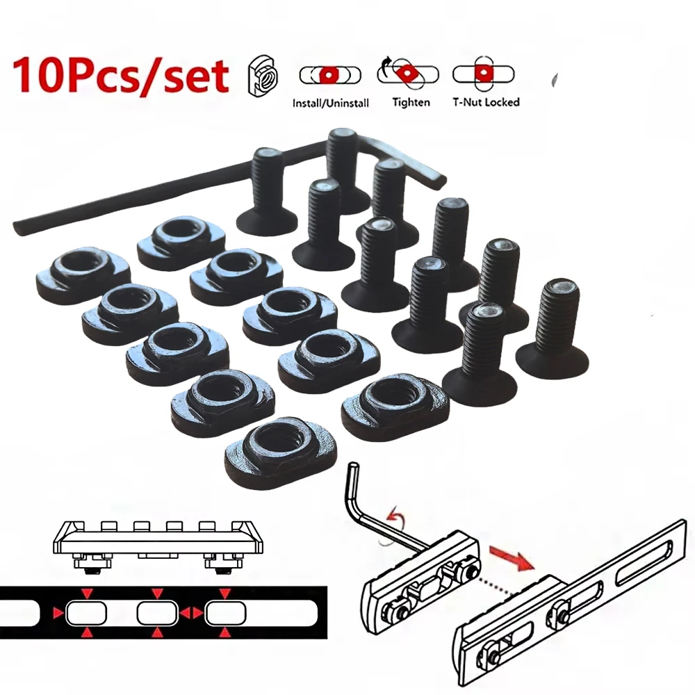 10PCS T-Nut Screw Replacement Set, Rail Mounting Screws and Nuts, Threaded Fastener Hardware Kit for Rail Accessories