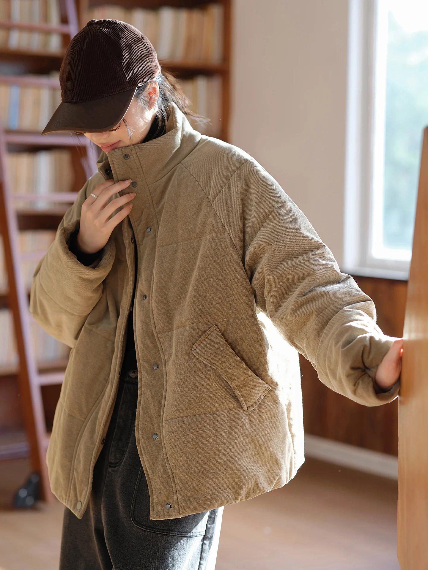 

Утепленное хлопковое пальто с высоким воротником для женщин, в стиле ретро, с длинными рукавами, на одной пуговице, однотонное, осень-зима