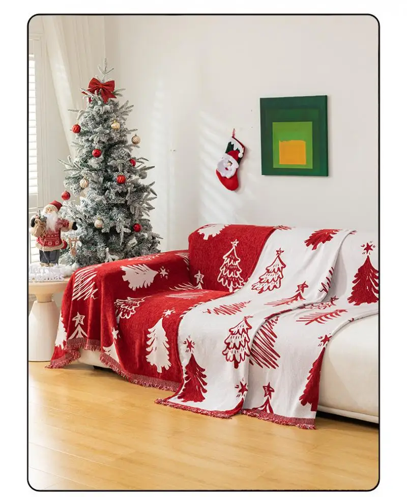 Weihnachtliche Rote Sofadecke Chenille Festliche Wohnzimmerdekoration Sofabezug Bettdecken Beidseitig Verwendbare Bezüge – Detail 10