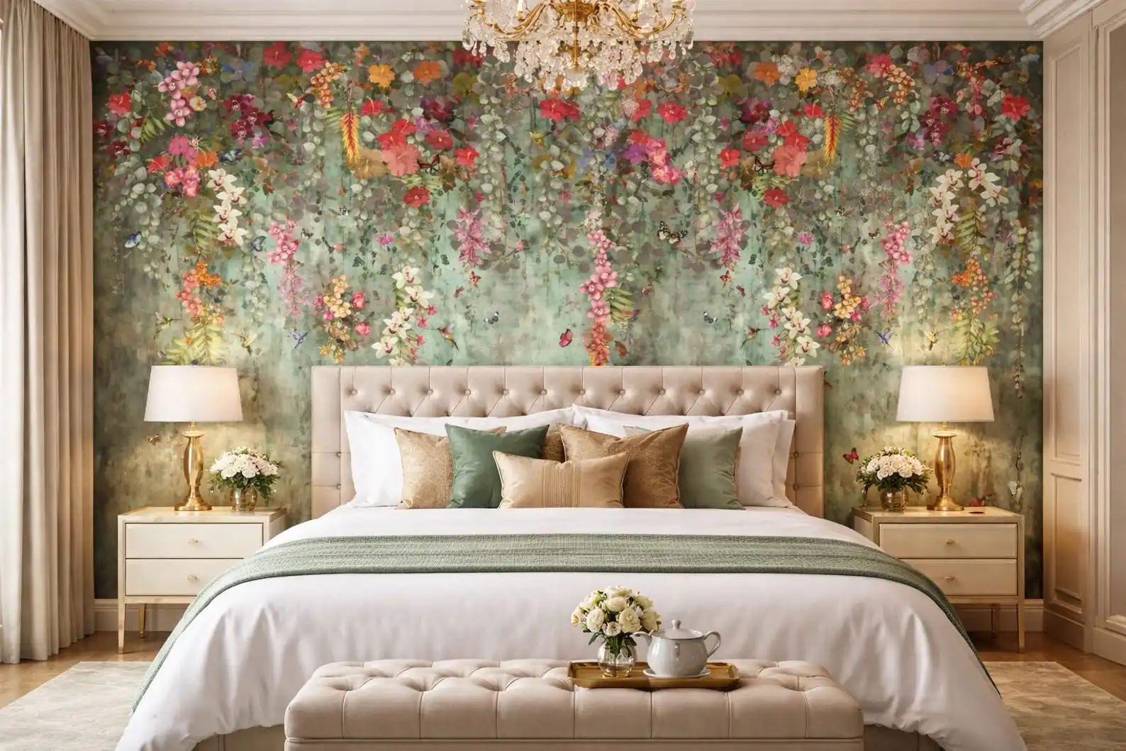 Customized mural big tree, flower branches wallpaper living room bedroom wall covering decorative painting, tree branches mural