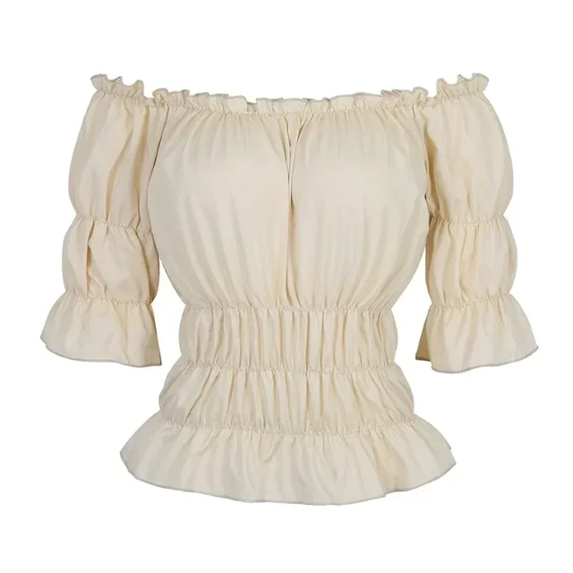 Renaissance Blouse Women Peasant Off Shoulder Short Sleeves Blouses Boho Shirt Medieval Vintage Steampunk Pirate Costume