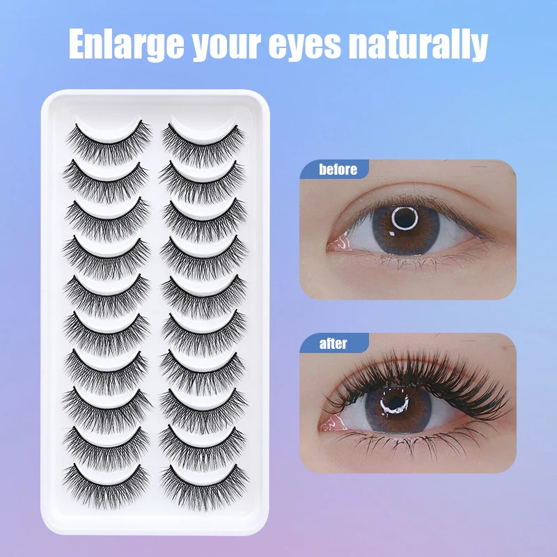 DINGSEN Weiche gefälschte Wimpern, 10 Paar, 3D-natürliche Vollstreifen-Wimpern, Schönheitsbedarf, künstliche Nerz-Wimpern, Make-up-Streifen-Wimpern – Detail 3