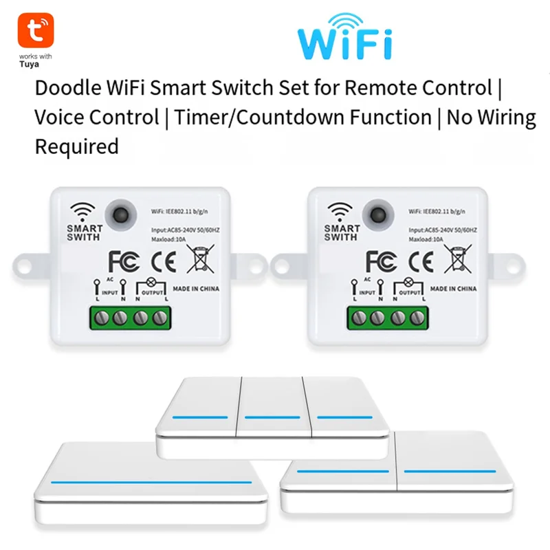 ABVO-Tuya Wifi Rf433mhz Smart Wireless Switch 1Gang Remote Control Lighting Wall Switches For Lamp LED