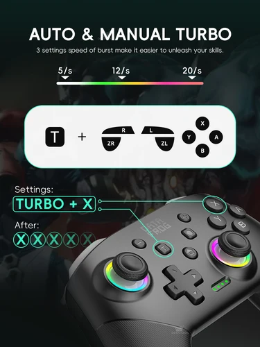 Imagen 2 del producto Controlador inalámbrico Data Frog para interruptor OLED/LITE/consola de PC Pro Gamepad con función Turbo programable luz RGB