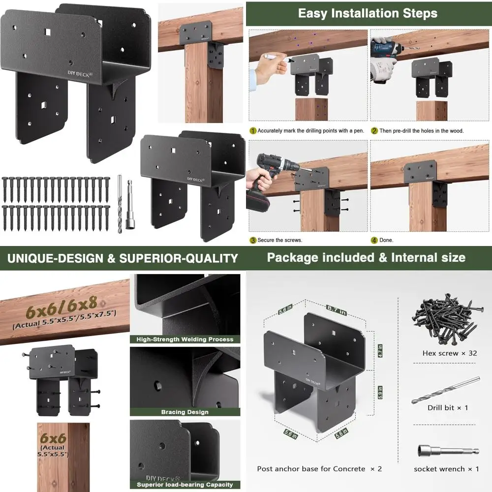 

Stainless Steel Post Tie Bracket for 6x6 Wood Posts, Black, Supporting Beam Connector Base Anchor